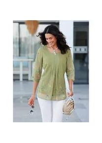 Schlupfbluse Inspirationen, Damen, Gr. 38, gr&uuml;n (schilf, ecru, bedruckt), 100% Polyester, gebl&uuml;mt, gemustert, mehrfarbig, Rundhals, Blusen Schlupfbluse