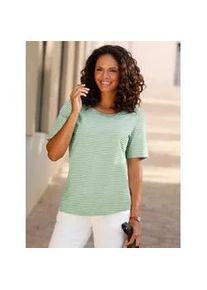 Kurzarmshirt Casual Looks "Ringelshirt", Damen, Gr. 44, gr&uuml;n (eucalyptus, ecru, geringelt), 100% Baumwolle, gemustert, mehrfarbig, Rundhals, Shirts