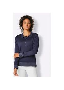 Polokragenpullover CREATION L PREMIUM "Baumwoll-Pullover", Damen, Gr. 44, blau (marine), 97% Baumwolle, 2% Polyamid, 1% Polyester, unifarben, Pullover