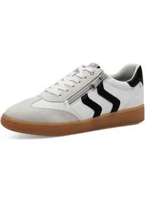 Plateausneaker Marco Tozzi, Damen, Gr. 36, schwarz-wei&szlig; (wei&szlig;, schwarz), Lederimitat, Textil, Veloursleder, unifarben mit Farbeinsatz, Schuhe Plateausneaker, Freizeitschuh, Halbschuh, Schn&uuml;rschuh mit Kontrastbesatz