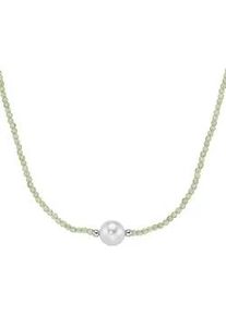 Collier Smart Jewel "mit Edelstein-Kugeln + Muschelkern-Perle, Silber 925", gr&uuml;n, Halsketten, Damen, 45cm, Silber 925 (Sterlingsilber), Collier