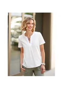 Schlupfbluse Classic Basics, Damen, Gr. 38, beige (ecru), 100% Baumwolle, unifarben, Rundhals, Blusen Schlupfbluse