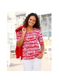 Kurzarmshirt Casual Looks "Shirt", Damen, Gr. 44, wei&szlig; (rot, wei&szlig;, bedruckt), 100% Baumwolle, bedruckt, gemustert, mehrfarbig, Rundhals, Shirts