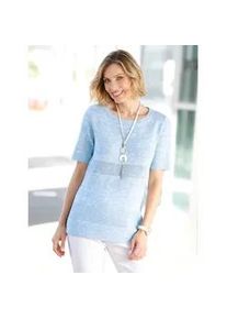 Rundhalspullover Classic Basics "Pullover", Damen, Gr. 36, blau (eisblau, meliert), 75% Polyacryl, 25% Baumwolle, unifarben, Pullover Rundhalspullover