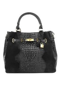 Henkeltasche CLUTY, Damen, Gr. B/H/T: 38cm x 26cm x 20cm onesize, schwarz, Leder, beschichtet, gl&auml;nzend, Taschen, echt Leder, Made in Italy