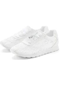 Sneaker Lascana "Freizeitschuh, Schn&uuml;rschuh", Damen, Gr. 38, wei&szlig;, Obermaterial: 80% Textilmaterial, 20% Lederimitat. Decksohle: 100% Textilmaterial. Futter: 100% Textilmaterial. Laufsohle: 100% Synthetik, leicht transparent, unifarben, Schuhe Sneaker, mit modischer Spitze VEGAN