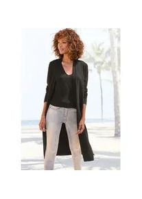Cardigan Lascana, Damen, Gr. 40/42, schwarz, Feinstrick, Obermaterial: 70% Viskose, 30% Polyamid, unifarben, figurumspielend knieumspielend, Rippstrickb&uuml;ndchen, Strickjacken, mit seitlichen Schlitzen, Longstrickjacke aus weichem Rippstrick
