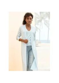 Cardigan Lascana, Damen, Gr. 32/34, blau (hellblau), Feinstrick, Obermaterial: 70% Viskose, 30% Polyamid, unifarben, figurumspielend knieumspielend, Rippstrickb&uuml;ndchen, Strickjacken, mit seitlichen Schlitzen, Longstrickjacke aus weichem Rippstrick