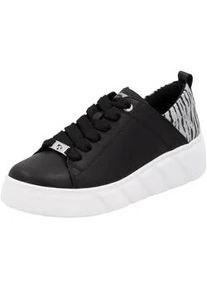 Plateausneaker Rieker SPORT, Damen, Gr. 39, schwarz-wei&szlig; (schwarz, wei&szlig;), Leder, Lederimitat, kontrastfarbene Details, Schuhe Plateausneaker, Schn&uuml;rschuh, Halbschuh, Freizeitsneaker mit Soft-Einlage