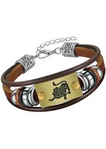 Armband Firetti "Schmuck Geschenk Armschmuck Armkette Edelstein Sternzeichen", bunt (edelstahlfarben, messingfarben, dunkelbraun, braun, grau, braun, grau), Armb&auml;nder, Damen, 20cm, L&ouml;we, Edelstahl Leder Messing, Edelstahl, Leder, Messing, Armband, Made in Germany - mit H&auml;matit - mit Holzimitat