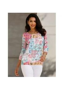 Schlupfbluse Classic Basics, Damen, Gr. 46, bunt (mint, ros&eacute;, bedruckt), 100% Viskose, gebl&uuml;mt, gemustert, mehrfarbig, Rundhals, Blusen Schlupfbluse, Topseller