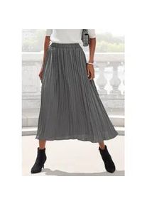 Maxirock Lascana, Damen, Gr. 44, grau (anthrazit), Web, Obermaterial: 100% Polyester, unifarben, figurumspielend kn&ouml;chellang, R&ouml;cke Maxirock, mit Plisseefalten, edel gl&auml;nzende Ware