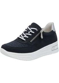 Plateausneaker Rieker, Damen, Gr. 40, silber (nachtblau, silberfarben), Lederimitat, Schuhe Plateausneaker, Schn&uuml;rschuh, Halbschuh, Freizeitschuh mit Soft-Einlage