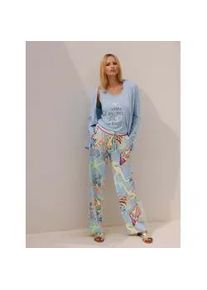 T-Shirt Heine "Twinset", Damen, Gr. 46, blau (eisblau), 95% Viskose, 5% Elasthan, gemustert, mehrfarbig, Rundhals, Shirts T-Shirt