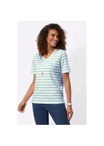 T-Shirt Casual Looks "Shirt", Damen, Gr. 46, gr&uuml;n (salbei, ecru, geringelt), 100% Baumwolle, gemustert, gestreift, mehrfarbig, V-Ausschnitt, Shirts T-Shirt