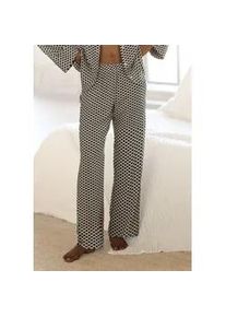 Pyjamahose Lascana, Damen, Gr. 40, N-Gr, schwarz-wei&szlig; (schwarz, wei&szlig;, gemustert), Web, Obermaterial: 100% Viskose, gemustert, weit lang, Hosen Pyjamahose, mit edlem Allover-Muster