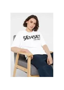 Rundhalsshirt SENSES.THE LABEL, Damen, Gr. M, wei&szlig;, Single Jersey, Material: 100% Baumwolle, bedruckt, oversize normal, Rundhals, eingesetzt gerader Abschluss, Shirts Rundhalsshirt, aus Baumwolle