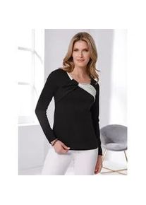 Langarmshirt Classic Basics "Shirt", Damen, Gr. 48, schwarz-wei&szlig; (schwarz, ecru), 100% Baumwolle, gemustert, mehrfarbig, unifarben, Rundhals, Shirts Langarmshirt