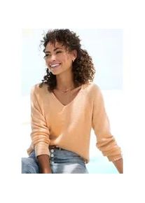 V-Ausschnitt-Pullover Buffalo, Damen, Gr. 40/42, orange (pfirsich meliert), Strick, Obermaterial: 58% Polyacryl, 42% Polyamid, meliert, figurumspielend h&uuml;ftbedeckend, V-Ausschnitt, Rippstrickb&uuml;ndchen, Pullover, mit modischer Melange-Optik, weicher Strickpullover, elastisch, Topseller