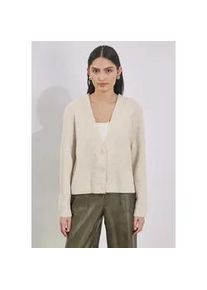 Cardigan STREET ONE STUDIO, Damen, Gr. 46, cloud cream meliert, Web, 37% Baumwolle, 34% Polyacryl, 26% Polyester, 3% Elasthan, unifarben, gerade normal, V-Ausschnitt, Rippb&uuml;ndchen, Strickjacken, mit Knopfleiste