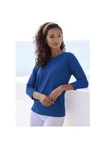 Langarmshirt Vivance "mit modischer Struktur", Damen, Gr. 44/46, blau (royalblau), Strick, Obermaterial: 65% Polyester (REPREVE), 35% Baumwolle, Strukturmuster, unifarben, Basic, bequem, Rundhals, Shirts Langarmshirt, aus b&uuml;gelfreier Qualit&auml;t mit Baumwolle