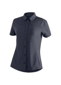 Funktionsbluse Maier Sports "Magos S/S W", Damen, Gr. 38, blau (dunkelblau), 94% Polyester, 6% Elasthan, Blusen, Damen Hemdbluse, atmungsaktives Freizeit-Hemd, Taillierter Schnitt