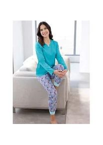 Pyjamaoberteil "Schlafanzug-Shirt", Damen, Gr. 40/42, blau (t&uuml;rkis), 100% Baumwolle, unifarben, Shirts