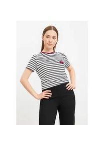 Kurzarmshirt Only "ONLHEART LIFE S/S TEE JRS NOOS", Damen, Gr. M, rot (cloud dancer stripes:night sky, rot cherry), Jersey, Obermaterial: 95% Viskose, 5% Elasthan, gestreift, regular fit normal, Rundhals, Shirts