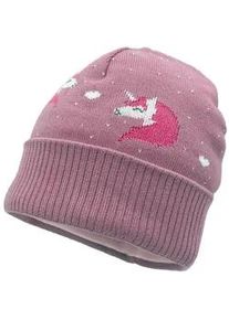 Strickm&uuml;tze MaxiMo, M&auml;dchen, Gr. 49, rosa (altrosa), Feinstrick, Baumwolle, gemustert, mehrfarbig, M&uuml;tzen Strickm&uuml;tze, Baumwolle, gef&uuml;ttert, breiter Umschlag, Motiv