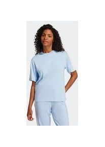 T-Shirt Adidas SPORTSWEAR "ESSENTIALS 3-STREIFEN BOYFRIEND", Damen, Gr. XS, blau (glow blau, wei&szlig;), Obermaterial: 100% Baumwolle, normal, Rundhals, Shirts T-Shirt, lockere Passform, Kurzarmdesign, sportlicher Stil, aus Baumwolle