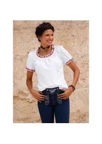 Trachtenbluse Classic Basics, Damen, Gr. 52, wei&szlig;, 65% Polyester, 35% Baumwolle, Besatz:35% Baumwolle, 65% Polyester, gemustert, mehrfarbig, Rundhals, Blusen Trachtenbluse