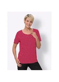 Schlupfbluse Classic Basics, Damen, Gr. 46, rot (rot, wei&szlig;, getupft), 100% Polyester, gemustert, gepunktet, mehrfarbig, Rundhals, Blusen Schlupfbluse