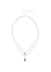 Kette mit Anh&auml;nger "Ocean", Damen, Gr. onesize, Metall, silber (silbern), Collezione Alessandro, Basic, Halsketten, Layerkette mit Muschel und Seestern