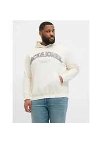 Jack & Jones PlusSize Kapuzensweatshirt "JORALMERIA SWEAT HOOD PLS", Herren, Gr. 3XL, wei&szlig; (antique wei&szlig;), angeraute Sweatware, Obermaterial: 100% Baumwolle, JACK & JONES PLUSSIZE, bedruckt, loose fit taillenbedeckt, ohne Ausschnitt, Rippb&uuml;ndchen, Sweatshirts, mit Logo Print