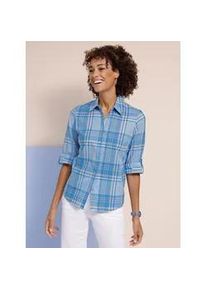 Karobluse Classic Basics, Damen, Gr. 48, bunt (eisblau, apricot, kariert), 100% Baumwolle, gemustert, mehrfarbig, Blusen Karobluse