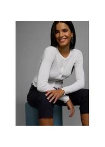 Strickjacke Kangaroos, Damen, Gr. 44/46, wei&szlig;, Rippstrick, Obermaterial: 50% Baumwolle, 50% Polyacryl, figurbetont taillenbedeckt, Rundhals, gewellter Abschluss, Strickjacken Strickjacke, aus Pointelle-Strick