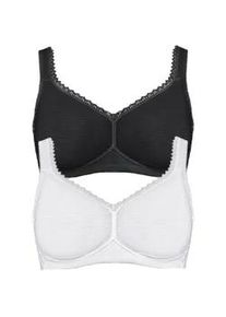 B&uuml;gelloser BH SuSa "2er Pack Baumwoll BH ohne B&uuml;gel Organic Cotton", Damen, Gr. 80, Cup C, bunt (schwarz wei&szlig;), Stoff, Obermaterial: 83% Baumwolle CO. 10% Polyamid PA. 7% Elasthan EL., BHs