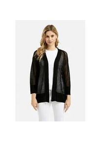 Cardigan Milano Italy, Damen, Gr. M, schwarz, Material: 54% Leinen, 46% Viskose, unifarben, regular fit normal, V-Ausschnitt, eingesetzt Rippb&uuml;ndchen, Strickjacken, mit Lochmuster