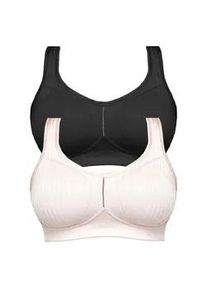 B&uuml;gelloser BH SuSa "2er Pack Entlastungs BH Cremona", Damen, Gr. 100, Cup F, bunt (nude schwarz), Obermaterial: 76% Polyamid PA. 24% Elasthan EL., BHs
