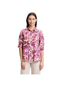 Kurzarmbluse Cartoon "Damen mit Kragen", Damen, Gr. 34, rosa (cream, schwarz pink), Obermaterial: 55% Leinen, 45% Viskose, l&auml;ssig geschnitten normal, Blusen