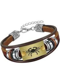 Armband Firetti "Schmuck Geschenk Armschmuck Armkette Edelstein Sternzeichen", bunt (edelstahlfarben, messingfarben, dunkelbraun, braun, grau, braun, grau), Armb&auml;nder, Damen, 20cm, Krebs, Edelstahl Leder Messing, Edelstahl, Leder, Messing, Armband, Made in Germany - mit H&auml;matit - mit Holzimitat