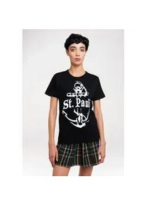 T-Shirt logoshirt "St. Pauli", Damen, Gr. XS, schwarz-wei&szlig; (schwarz, wei&szlig;), 100% Baumwolle, bedruckt, normal, Rundhals, Shirts T-Shirt, mit coolem St. Pauli-Print