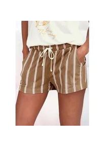 Pyjamashorts Lascana, Damen, Gr. 36/38, N-Gr, braun (braun gestreift), Single Jersey, Obermaterial: 50% Baumwolle, 50% Viskose, gestreift, Basic, bequem kurz, Hosen, mit Druck