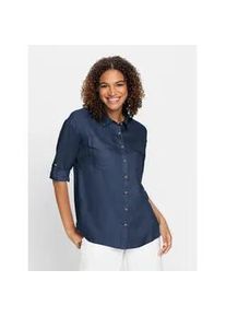 Hemdbluse Casual Looks, Damen, Gr. 48, blau (dunkelblau), 100% Viskose, unifarben, Blusen Hemdbluse