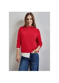 Langarmshirt Street One, Damen, Gr. 44, rot (autumn rot), Stoff, 65% Polyester, 33% Viskose, 2% Elasthan, unifarben, normal normal, Rundhals, abgesteppt, Shirts Langarmshirt, mit feinem Streifenmuster