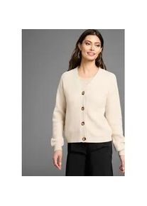 Strickjacke Laura Scott, Damen, Gr. 40/42, beige (beige, melange), Grobstrick, Obermaterial: 50% Viskose, 28% Polyester, 22% Polyamid, clean, unifarben, Basic, l&auml;ssig geschnitten h&uuml;ftlang, V-Ausschnitt, B&uuml;ndchen, Strickjacken Strickjacke, Grobstrick - in modischer Kurzform