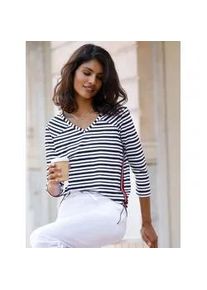 3/4-Arm-Shirt Classic Basics "3/4-Arm-Shirt", Damen, Gr. 56, schwarz-wei&szlig; (schwarz, wei&szlig;, bedruckt), 100% Baumwolle, gemustert, gestreift, mehrfarbig, V-Ausschnitt, Shirts 3/4-Arm-Shirt