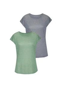 Kurzarmshirt Vivance "mit Streifenoptik", Damen, Gr. 36/38, bunt (gr&uuml;n, navy), Stoff, Obermaterial: 65% Polyester, 35% Viskose, gestreift, bequem normal, Rundhals, angeschnitten, Shirts, aus pflegeleichter Viskose-Qualit&auml;t