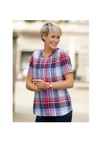 Karobluse Classic Basics, Damen, Gr. 48, blau (rot, himmelblau, kariert), 100% Viskose, gemustert, kariert, mehrfarbig, V-Ausschnitt, Blusen Karobluse