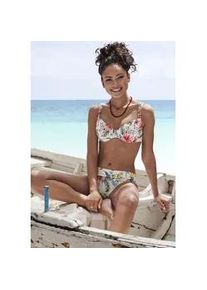 B&uuml;gel-Bikini-Top Lascana "Salsa", Damen, Gr. 40, Cup D, beige (creme bedruckt), Microfaser, Recycling-Polyamid, gebl&uuml;mt, Bikini-Oberteile, mit tollem Blumenprint